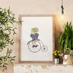 Póster Rana en bicicleta<br><div class="desc">Un peculiar y caprichoso personaje antiguo de rana inspirado en dibujos de época.</div>