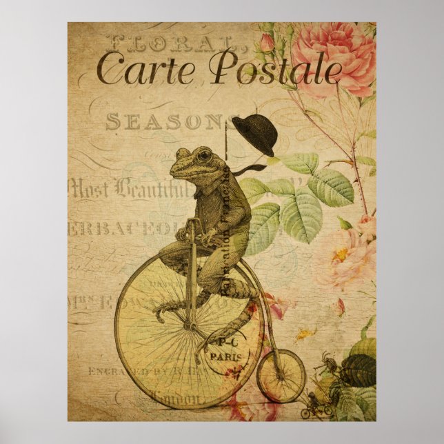 Póster Rana en bicicleta: Poster de postales francés vint (Frente)