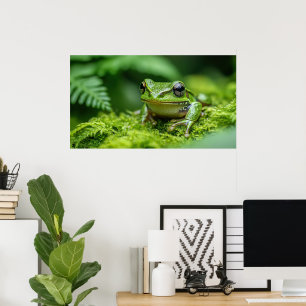 Póster rana en el subcrecimiento de mossy en el bosque nu