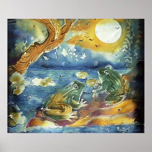 Póster Rana en la pintura de la luz de la luna