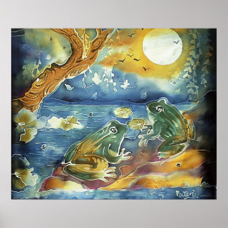 Póster Rana en la pintura de la luz de la luna