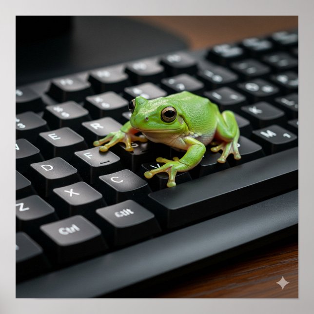 Póster Rana en un teclado de computadora (Frente)
