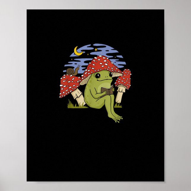 Póster Rana fanática de los libros con sombrero de hongo  (Frente)