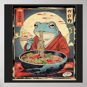 Póster Rana Japonesa Comiendo Ramen para amantes de la co
