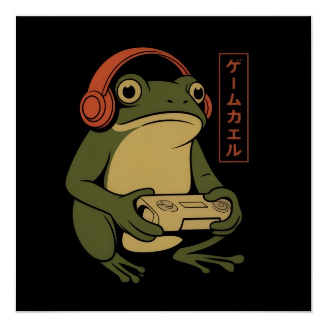 Póster Rana japonesa para jugadores divertida y retro  (Anverso)