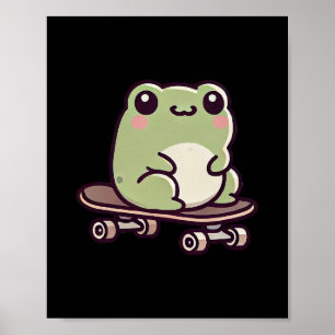 Póster Rana Kawaii En Un Patinete Divertido Patinaje 
