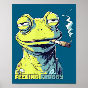 Póster Rana Linda Fumando Cigarrillo Rana Divertida