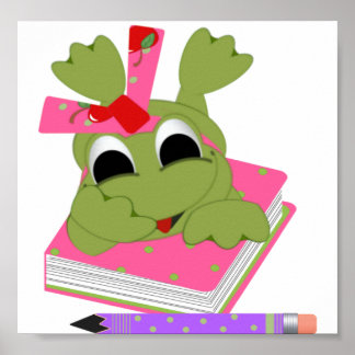 Póster Rana pequeña con libro y lápiz