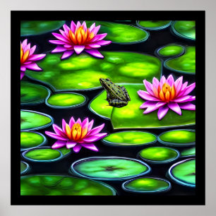Póster Rana pequeña en Lily Pad