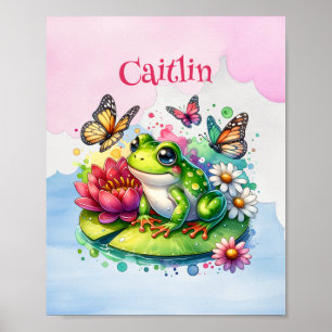 Póster Rana Personalizada, Flores y Mariposas