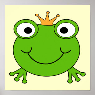 Póster Rana Príncipe. Rana sonriente con corona.