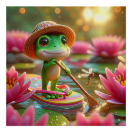 Póster Rana sobre una voltereta en un estanque