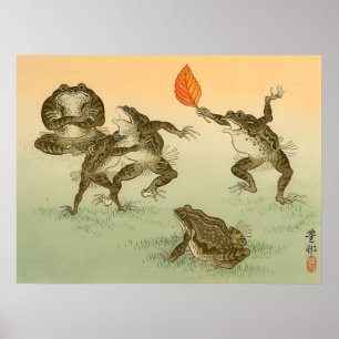 Póster Rana Sumō Anfibios Vintage por Ohara Koson
