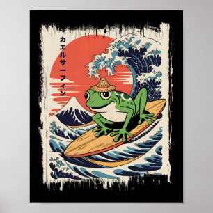 Póster Rana surfeando la gran ola Ukiyo-e japonés Monte F