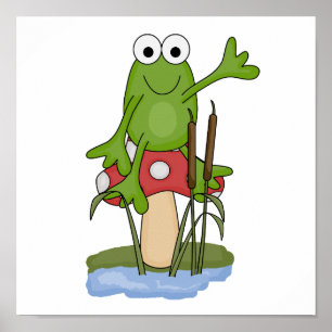 Póster rana tonta sentada en hongos