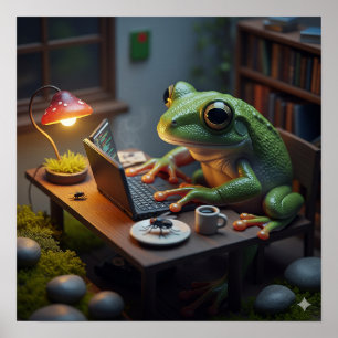 Póster Rana usando un equipo