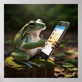 Póster Rana usando un teléfono celular
