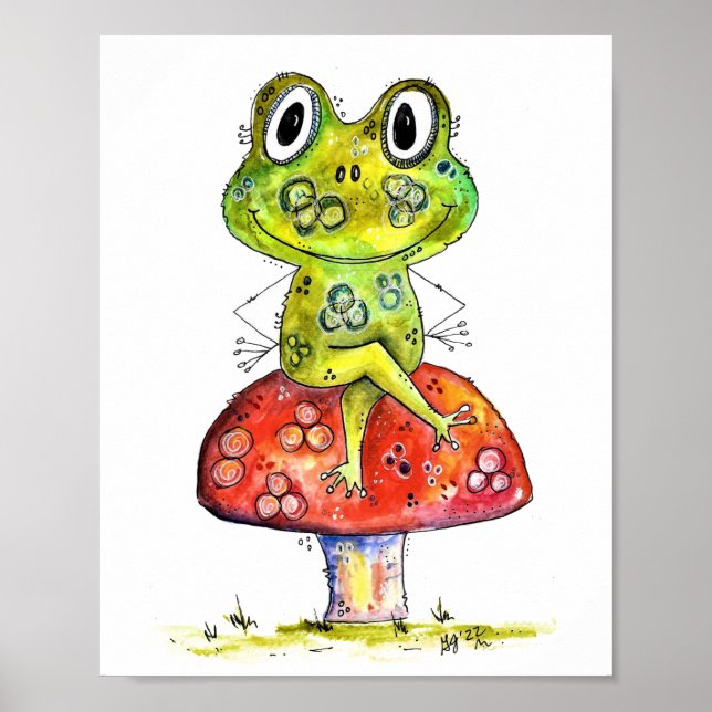 Póster Rana verde dulce en toadstool (Frente)