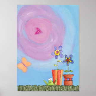Póster rana y flores