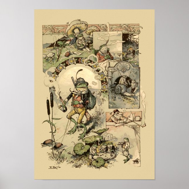 Póster Ranas antiguas hongos caracoles (Frente)
