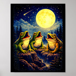 Póster Ranas aullando a la luna bosque de montaña meme