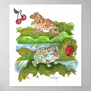 Póster Ranas Hornadas Ornadas Persiguiendo Fruta