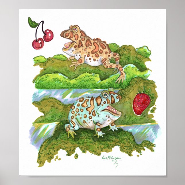 Póster Ranas Hornadas Ornadas Persiguiendo Fruta (Frente)