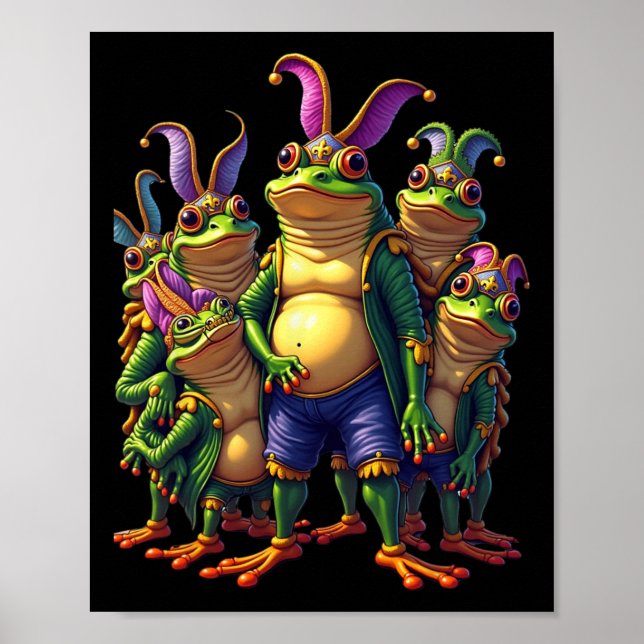 Póster Ranas Mardi Gras Divertido disfraz (Frente)