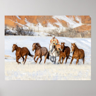 Póster Rancho de Caballos Hideout, Vaquero y Caballos