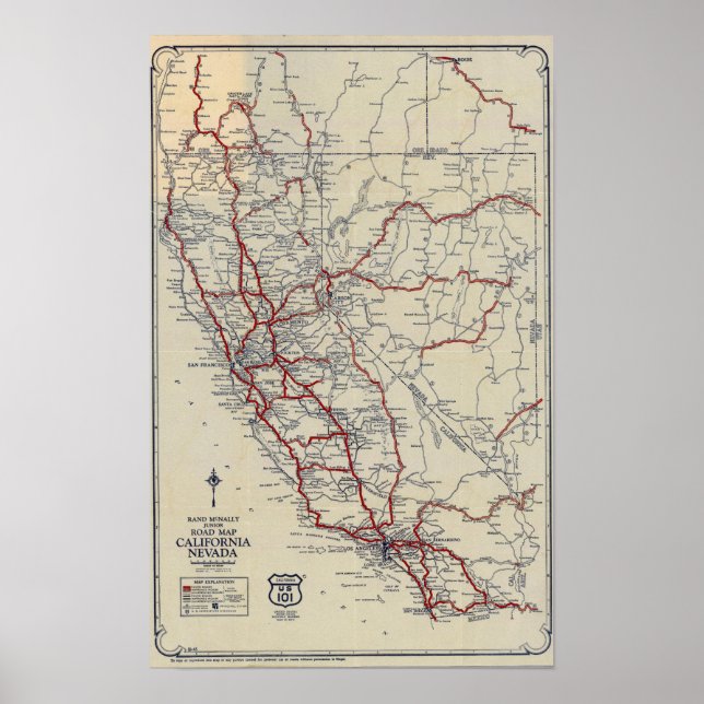 Póster Rand McNally Junior Road Map California and Nevada (Frente)