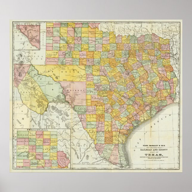 Póster Rand McNally Railroad And County Map Of Texas (Frente)