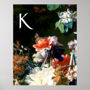 PÓSTER RANEMONES, FLORES, MONOGRAMA FLORAL NEGRA DE MARIP