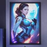 Póster Ranger espacial Nova Sci-Fi Retro 50<br><div class="desc">Una bella e hipnotizante pintura digital de un impresionante ranger cósmico del espacio femenino. Presenta colores vivos y elegantes que recuerdan a los cósmicos posters de ciencia ficción de los años 50. Con bengalas de neón brillantes y vistosas vistas al espacio, este impresionante poster de ciencia ficción hará que su...</div>