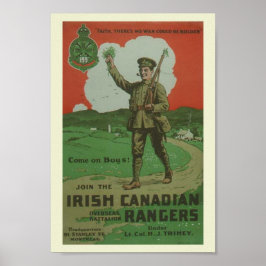 Póster Rangers irlandés del WW1 en Canadá
