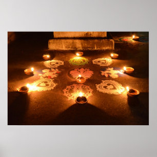 Póster Rangoli con velas en Diwali