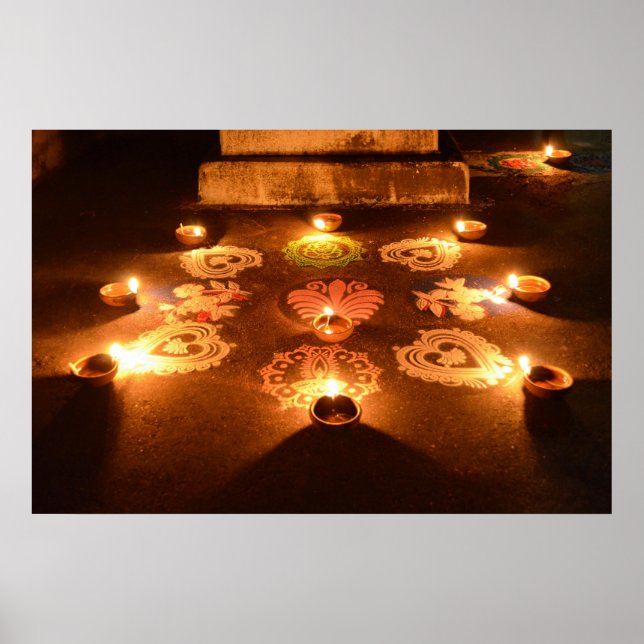 Póster Rangoli con velas en Diwali (Frente)