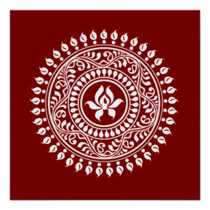 Póster Rangoli festivo rojo y blanco