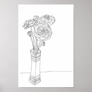 Póster Ranunculus floral bouquet ilustracion estampado