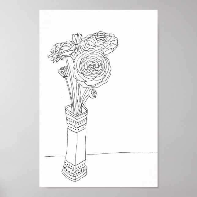 Póster Ranunculus floral bouquet ilustracion estampado (Frente)