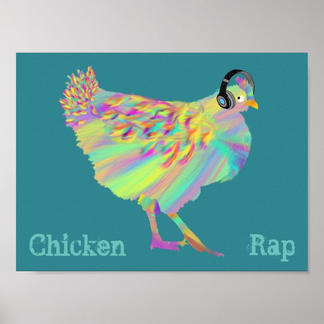 Póster Rap de pollo Gracioso Carne Gratis Vegan Music Art (Frente)