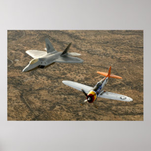 Póster Rapaz de F-22A y rayo P-47