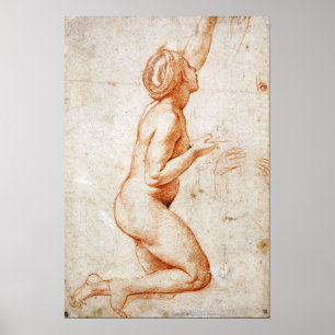 Póster Raphael - Figura arrodillada de mujer con su brazo