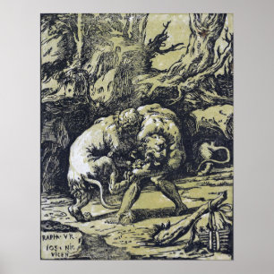 Póster Raphael - Hércules estrangulando al león de Nemea
