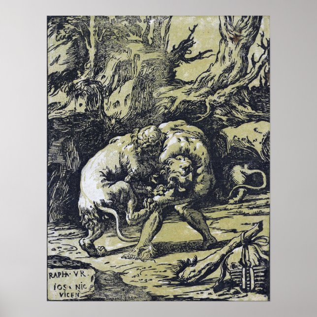 Póster Raphael - Hércules estrangulando al león de Nemea (Frente)