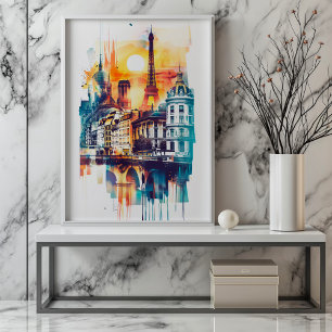 Póster Rapsodia radiante: Monumentos de París y Torre Eif