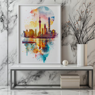 Póster Rapsodia radiante: Skyline Pudong en Shanghai