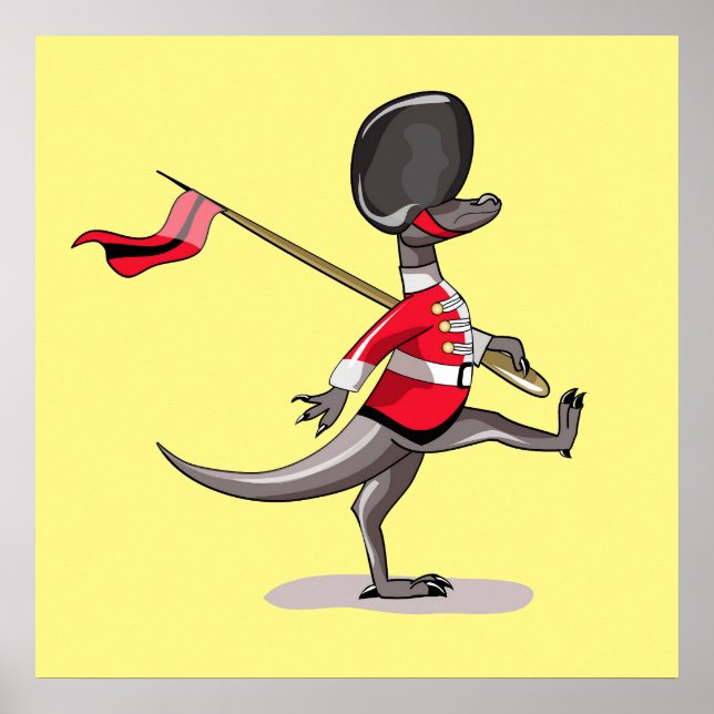 Póster Raptor Vestido Como Guardia Británica. (Frente)