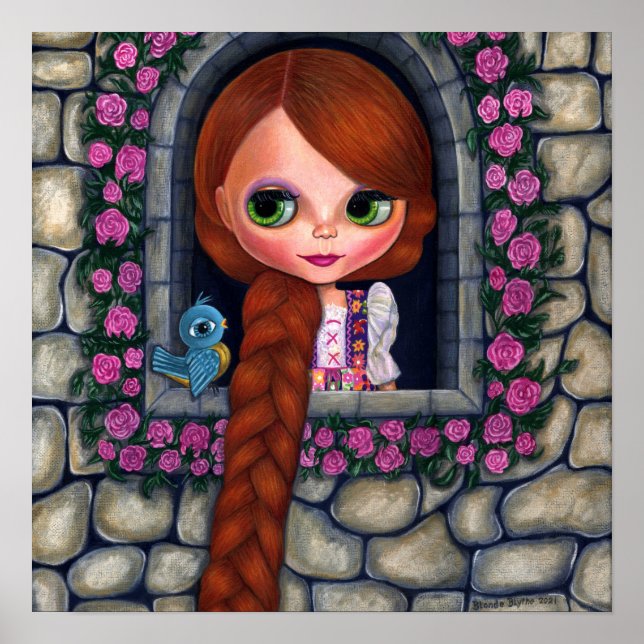 Póster Rapunzel Big Eyes Chica Doll Cute Redhead Bluebird (Frente)