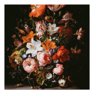 Póster Raquel Ruysch - flores en un florero de cristal