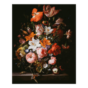 Póster Raquel Ruysch - flores en un florero de cristal